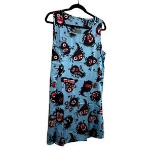 NWOT Women's Sleeveless Satin Cute Blue Virus Nurse Sick Nightgown Sleep Medium